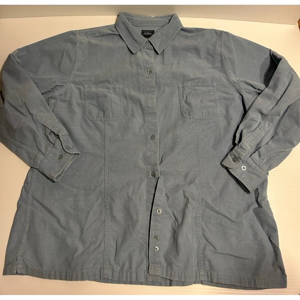 Vintage LL Bean Womens XL Light Blue Corduroy Button Down Shirt 0UP08